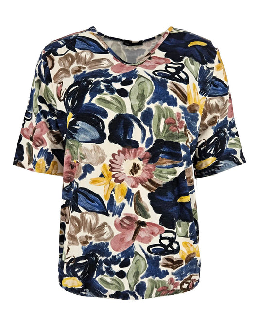 Top - Vivi Bloemen Aquarel | Navy