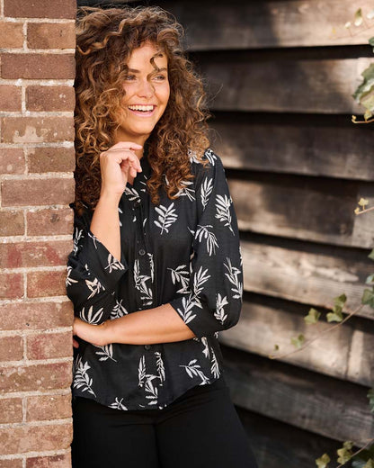 Blouse - Boho Blad puf | Zwart