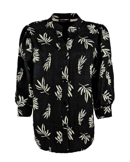 Blouse - Boho Blad puf | Zwart