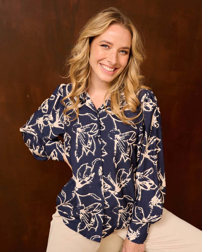 Blouse - Evita Bloem line | Navy