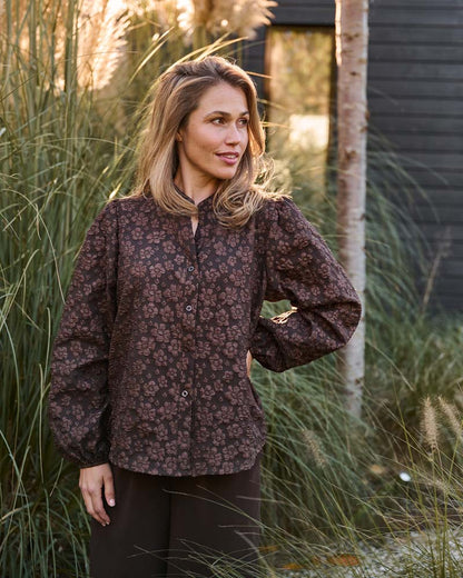 Blouse - Boho Jacquard bloem | Bruin