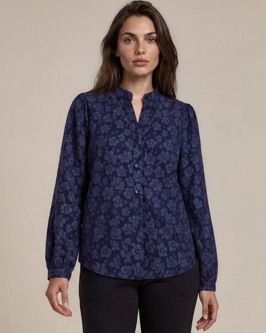 Blouse - Boho Jacquard bloem | Navy