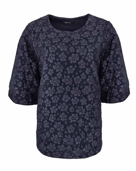 Top - Mariposa Jacquard bloem | Navy