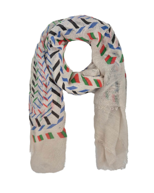 Beige sjaal met kleurrijk zigzagpatroon | Beige