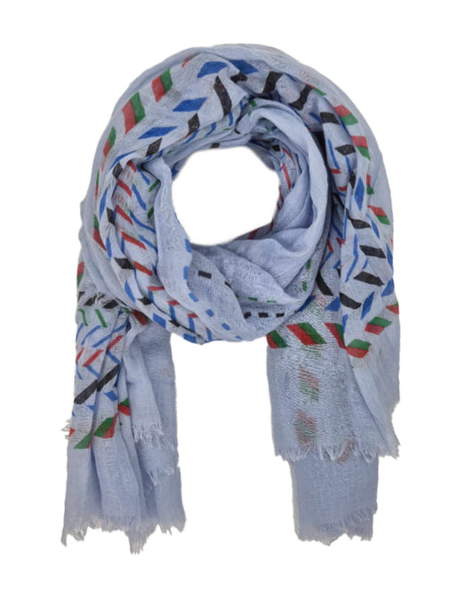 Licht Blauwe sjaal met kleurrijk zigzagpatroon | Licht-Blauw